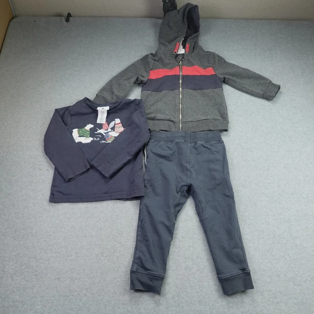 Tommy Bahama 3pc Outfit Set Boys 24M Gray Navy Red Casual Hoodie Tee Joggers